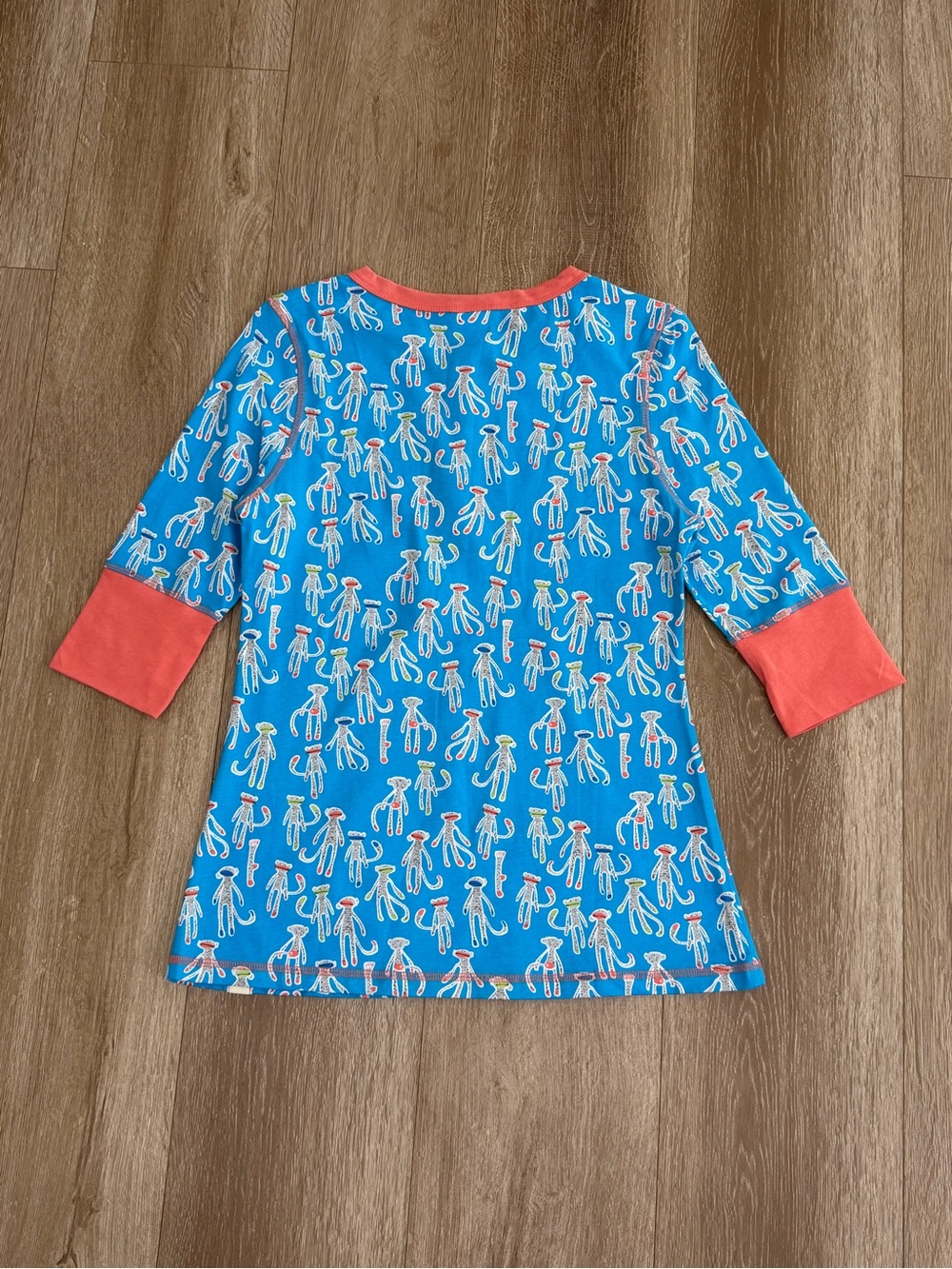 Munki Munki Pajama Set Novelty Monkey Print Blue Coral Size Medium - Picture 9 of 13